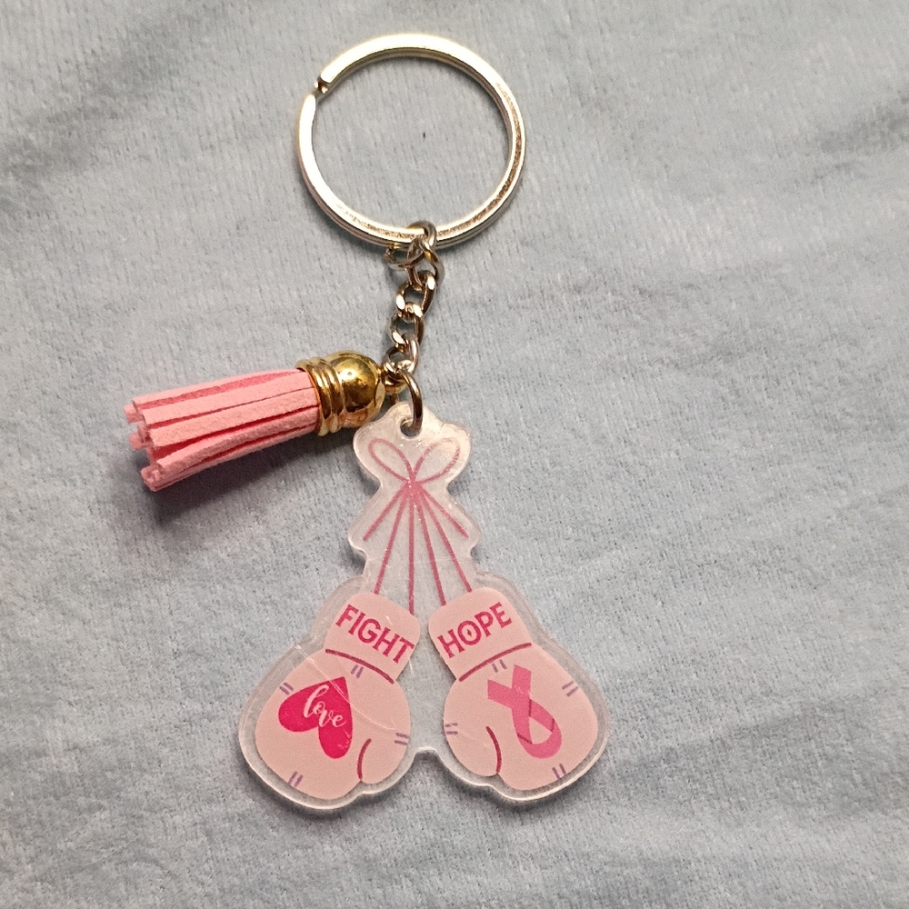 Pink Boxing Gloves Uplifting Keychain with Tassel
